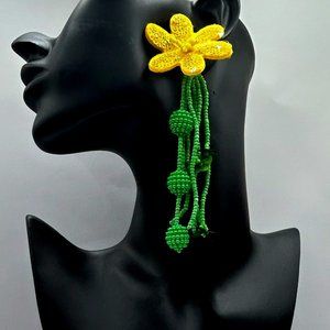 Boho Flower Tassel Decor Dangle Earrings